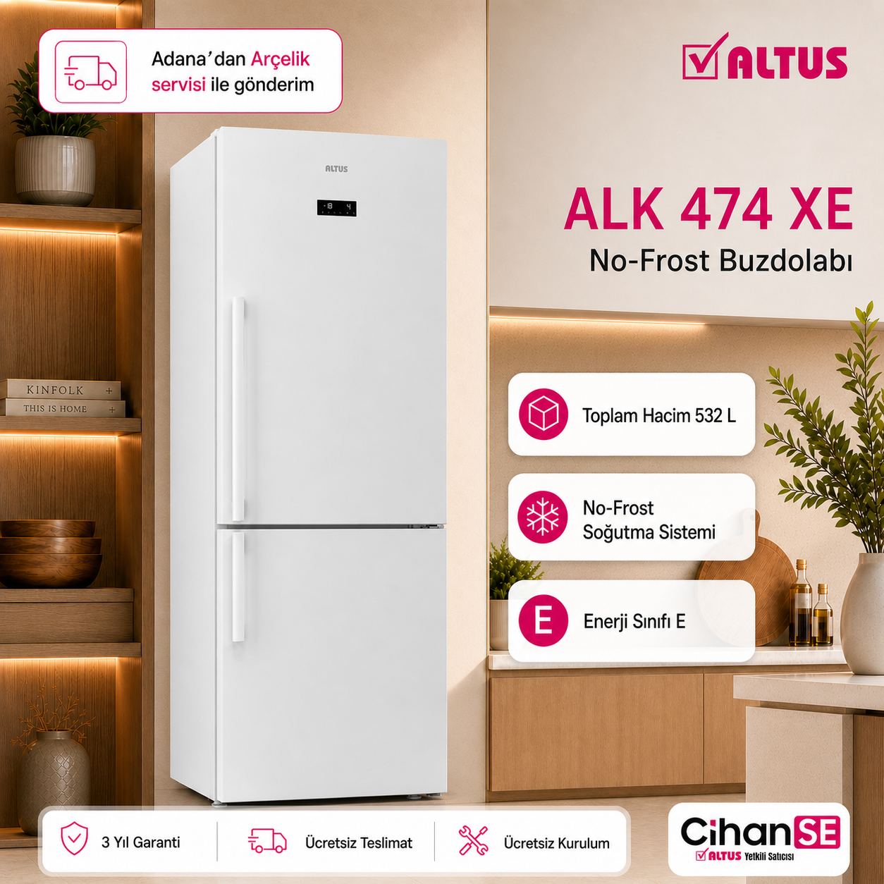 Altus ALK-474 XE 532 Litre Buzdolabı No-Frost LCD Ekran